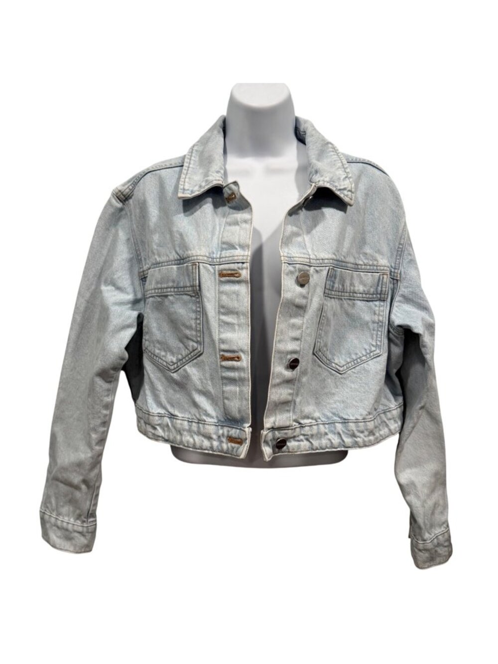 Express Cropped Jean Denim Trucker Jacket Y2K 90s Streetwear Light Wash Womens M